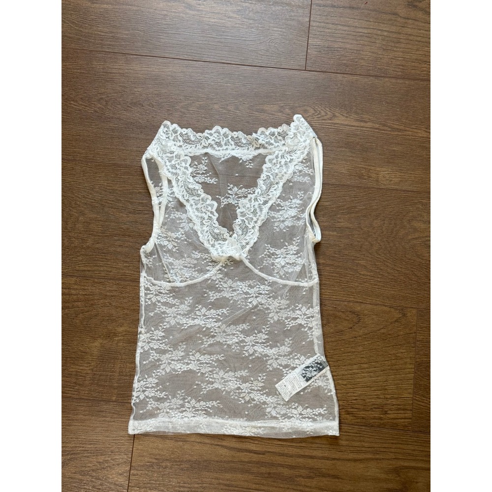 Dazy White Sheer Floral Lace V-Neck Sleeveless Tank Top Size Small